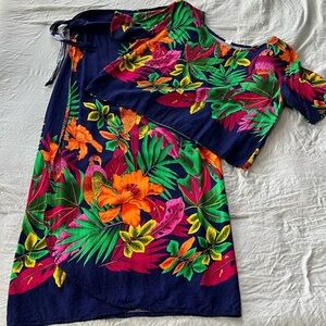 Vintage Two Piece Tropical Print Wrap Skirt & Top
